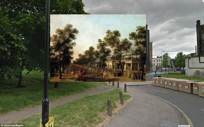 Googleストリートビューに昔の絵画を融合