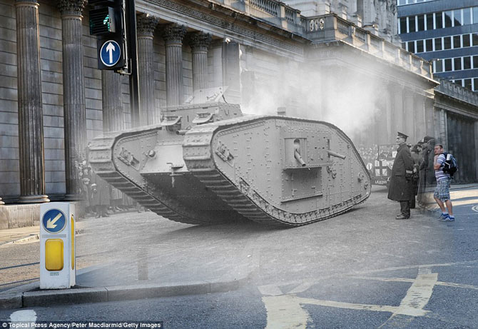 第一次大戦のイギリスと現代の写真を合成