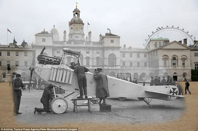 第一次大戦のイギリスと現代の写真を合成