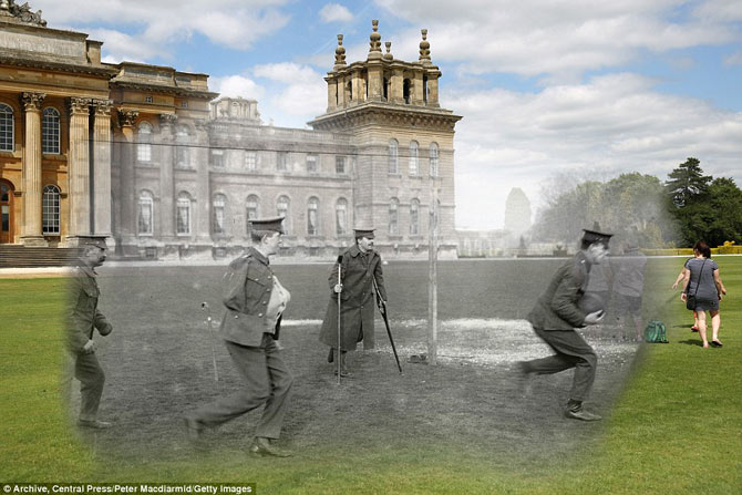 第一次大戦のイギリスと現代の写真を合成